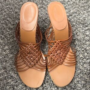 Banana Republic Woven Strappy Wedge Slide Sandals - Tan/Brown